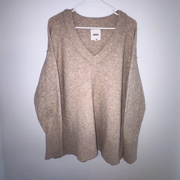 Aerie Soft Unreal V Neck Sweater in Oatmeal - Picture 8 of 13